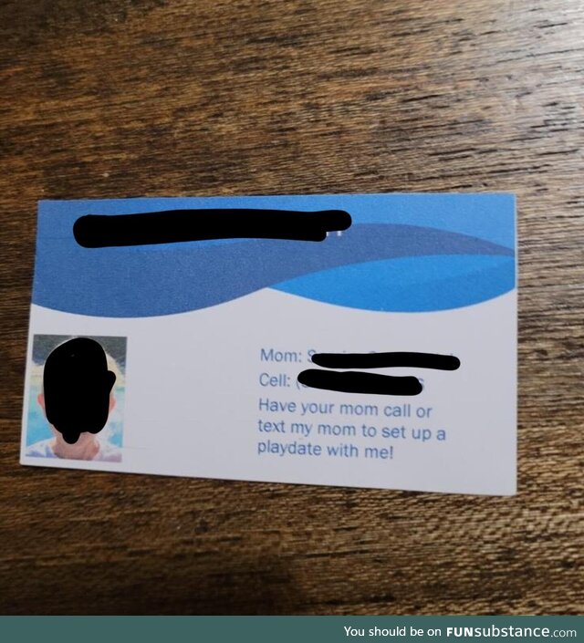My son received a playdate business card from a classmate