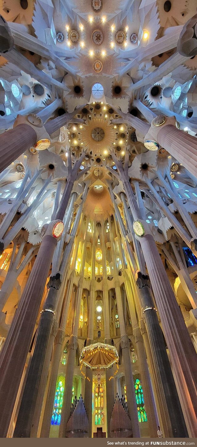 Inside of Sagrada Familia Cathedral in Barcelona, Spain. Designed by the architect Gaudí