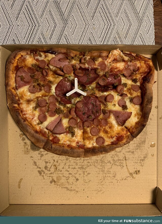 [OC] Ordered a large round pizza, delivered 2 hours later as a semicircle. Happy Pi Day,
