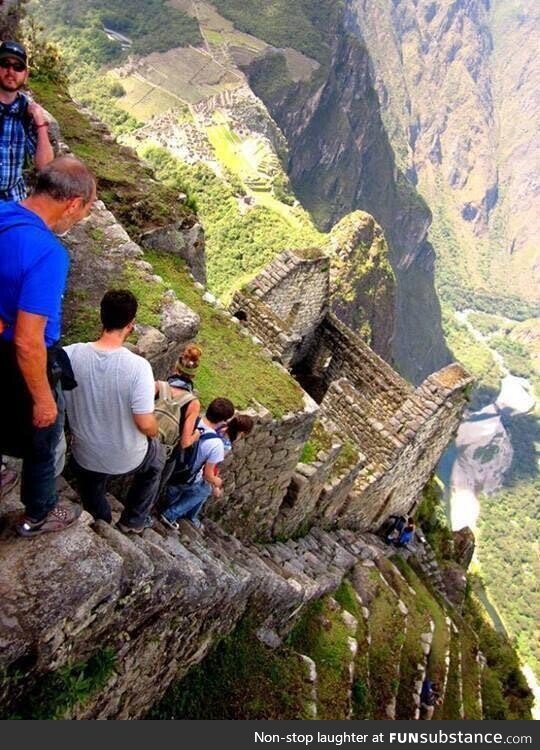 Vertigo-inducing staircase at Machu Picchu