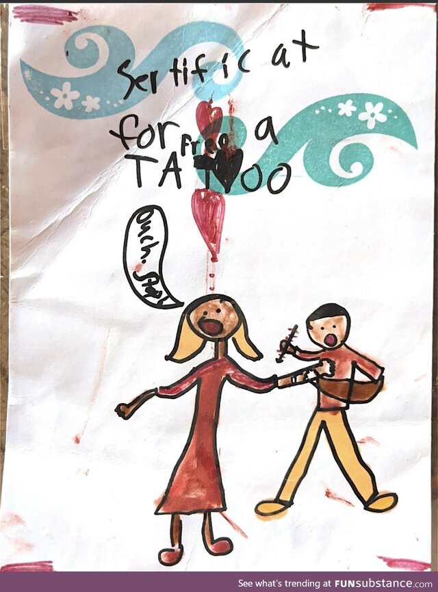 [OC] For my birthday, my daughter made me a gift certificate for a tattoo. Best gift