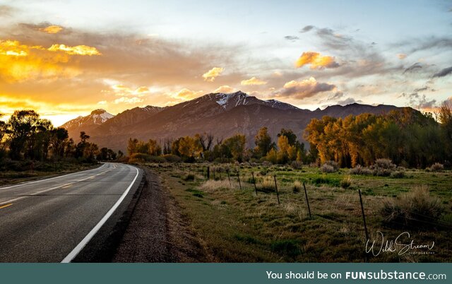 Sunset over a rural highway in Idaho