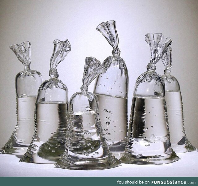 These are not bags holding water. Rather, they are glass sculptures