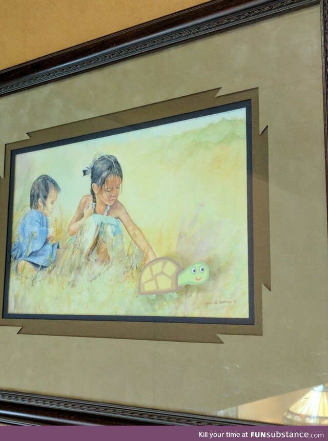 I added Tiddles the Tortoise from Peppa Pig to the art at the office and nobody has