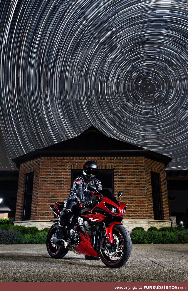 Just a shot of my buddy on his bike under the stars