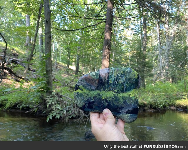 Had a tough day, so I snuck away to paint my favorite stream. Oil on river stone