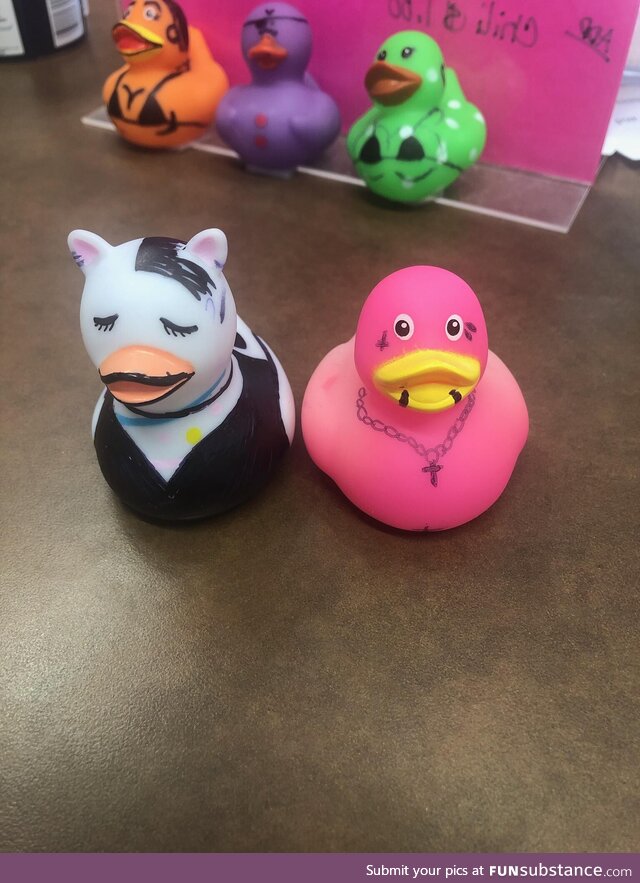 The girls at the coffee shop have taken artistic liberties with the ducks that I leave