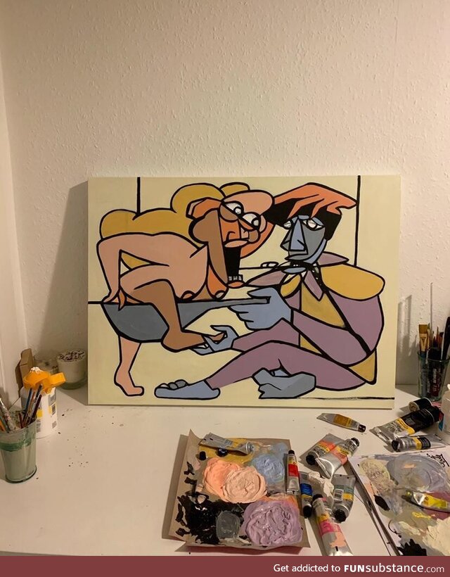 [OC] My interpretation of addiction through a painting I made last year