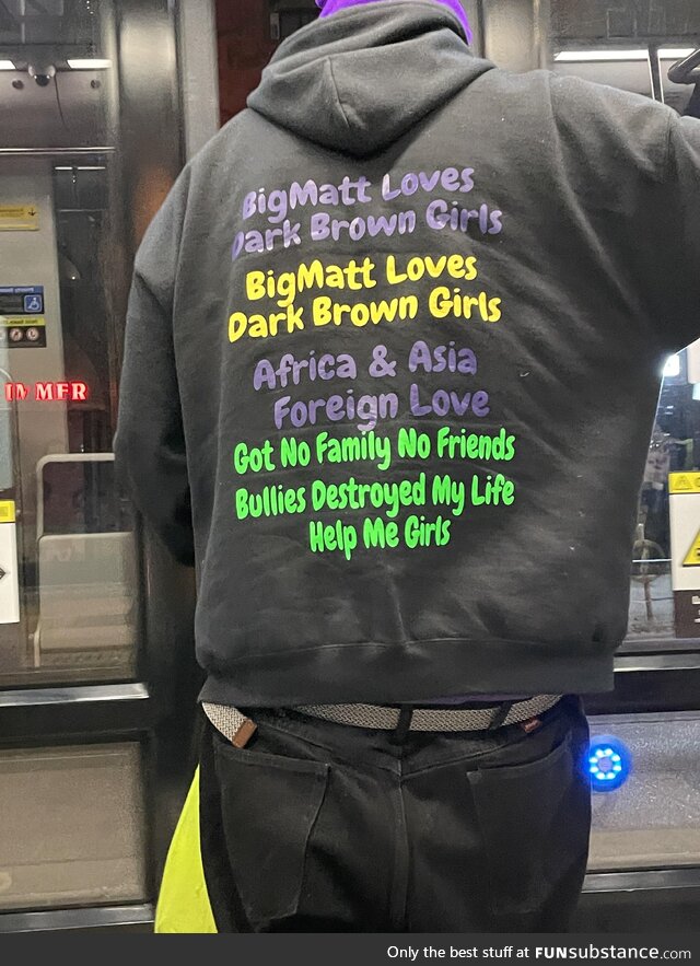 Saw this guy and his jacket during my late-night transit lol