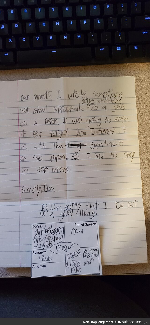 My son got in trouble at school today... I more pissed off that his handwriting is still