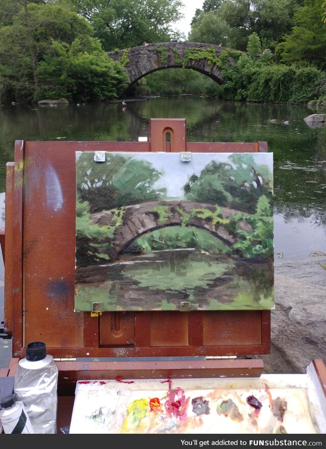 [OC] My painting of Gapstow Bridge in Central Park, NYC. Finished it just before it