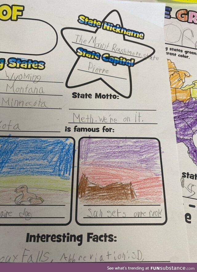 One of my wife’s students turned this in for her work on South Dakota. Not sure
