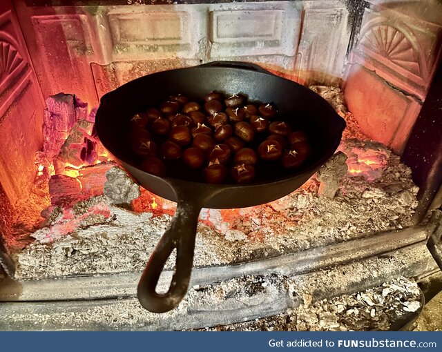 Chestnuts roasting on an open fire