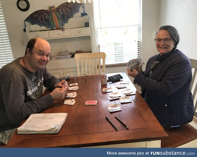Me and my mom playing cards
