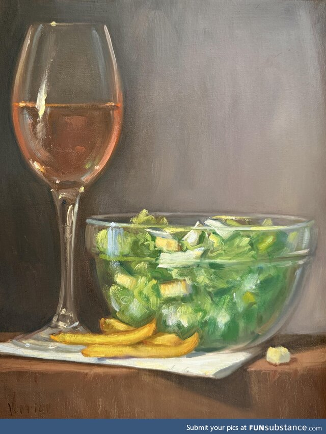 My oil painting of Rose Caesar Salad and Fries