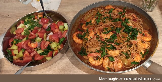 Greek Salad and Shrimp Pasta for Sunday Family Lunch!