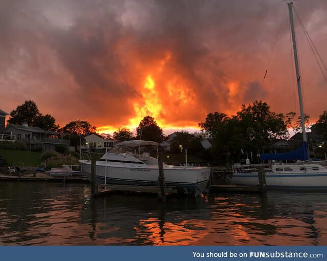 Sky over Maryland. The tree is not on fire