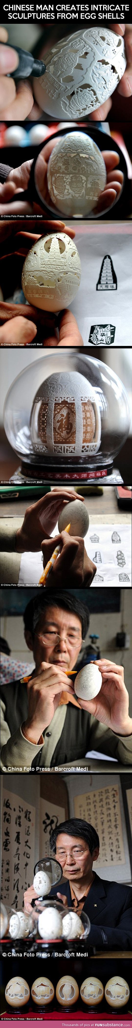 Intricate sculptures from egg shells