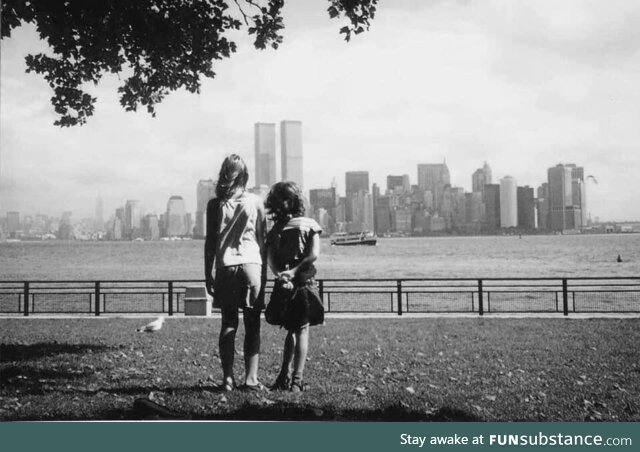 My dad took this photo of my sister and me on September 10th, 2001 from Liberty Island,