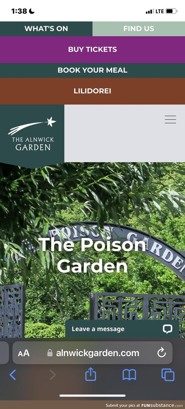 Unedited screenshot, Buy tickets and book your meal at the Alnwick poison garden!