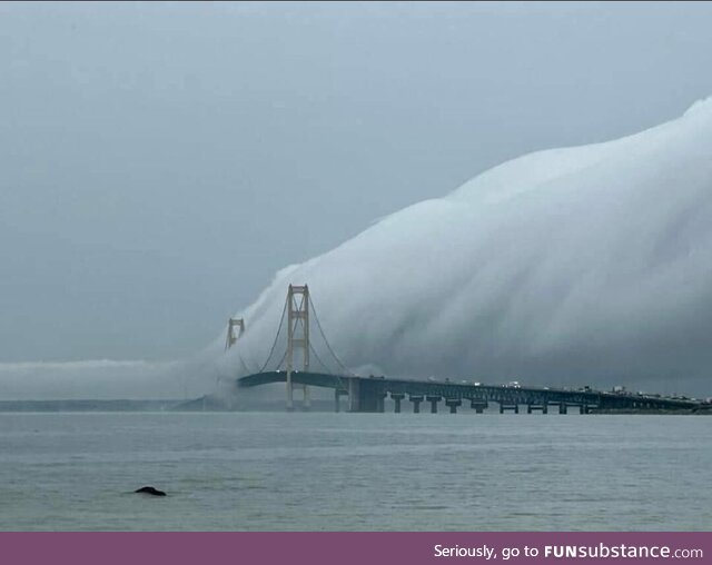 Cloud deck rolling into the Mackinac Bridge