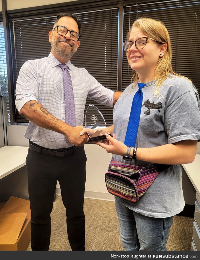 Presented our Employee of the Month Award and couldn't resist the opportunity