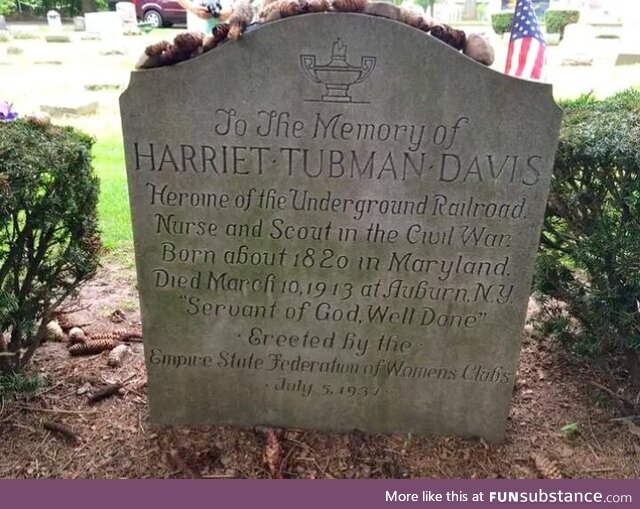 The back of Harriet Tubman's grave at Fort Hill Cemetery in Auburn, New York
