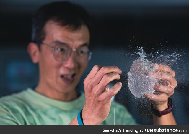 The instant a water balloon pops