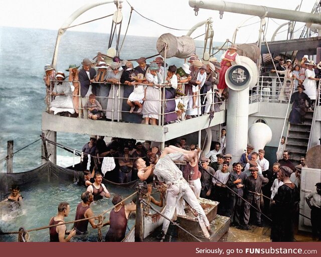 1910. A shipboard pool party