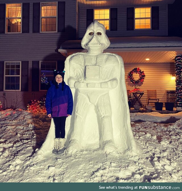 An 8 foot tall snow Darth Vader in Minnesota