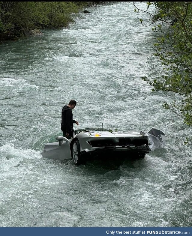 Ferrari 488 pista in a river