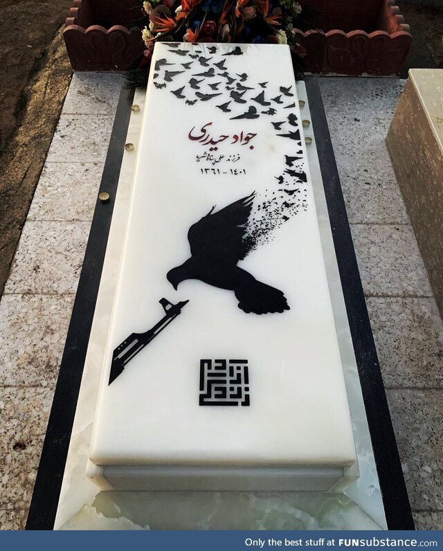 The gravestone of Javad Heidary, an Iranian killed in recent protests