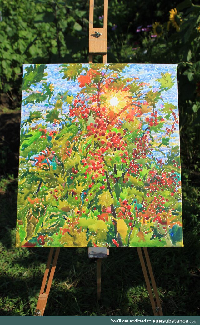 Currant, watercolor on paper and canvas, 18 x 16 inches. Tasty sweet-sour summer berries
