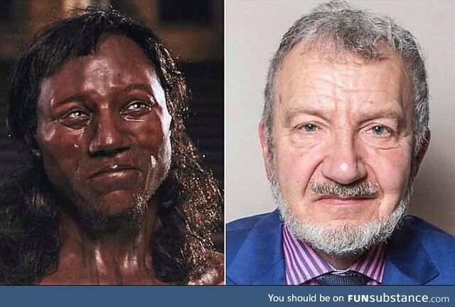 9,000 yr old skeleton found inside cave in England, “Cheddar Man”. He has a living