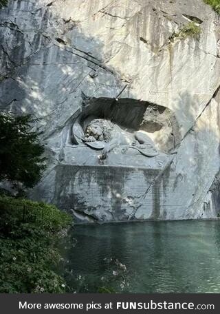 The Lion Monument in Lucerne, Switzerland. It is once described as "the most mournful and
