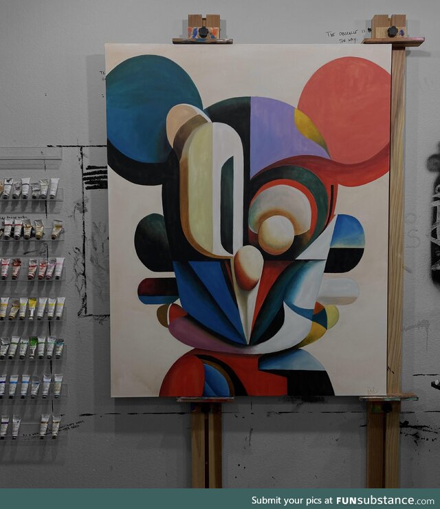 Finished painting this last night. “Retro Resonance”  oil on canvas