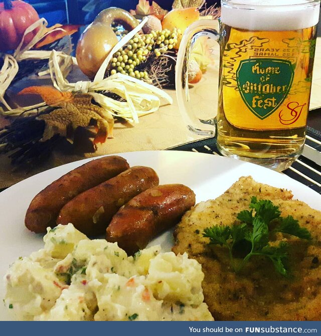 Oktoberfest: Schnitzel, Brats, potato salad and Beer! Prost!