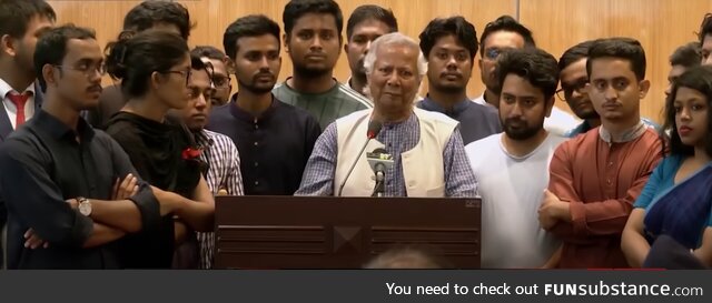 Newly appointed leader of the interim Bangladeshi government with the student protest