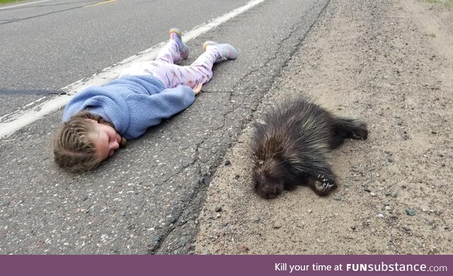 My daughter taking a nap with a porcupine. [OC]