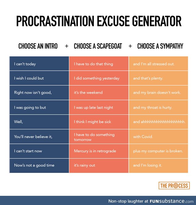 Procrastination excuse generator