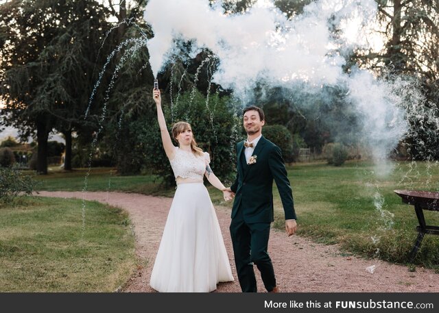 Wedding photographer gave us a smoke bomb to use during our shooting. Things did not go