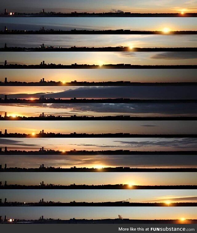 13 pictures of the sun, each month, same place, same time