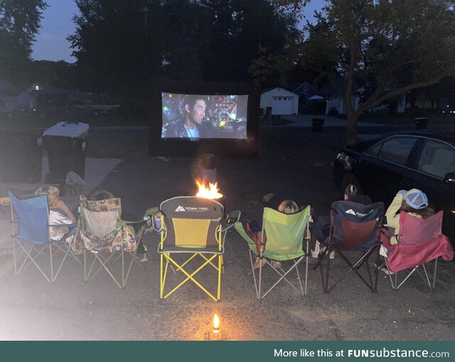 Perfect night in MN for a driveway movie and fire with the kids!