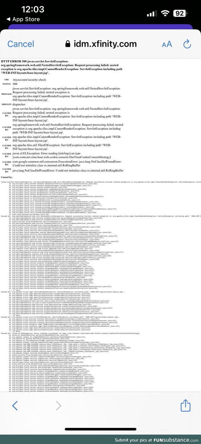 xfinityJustDumpsAJavaStackTraceOnMe