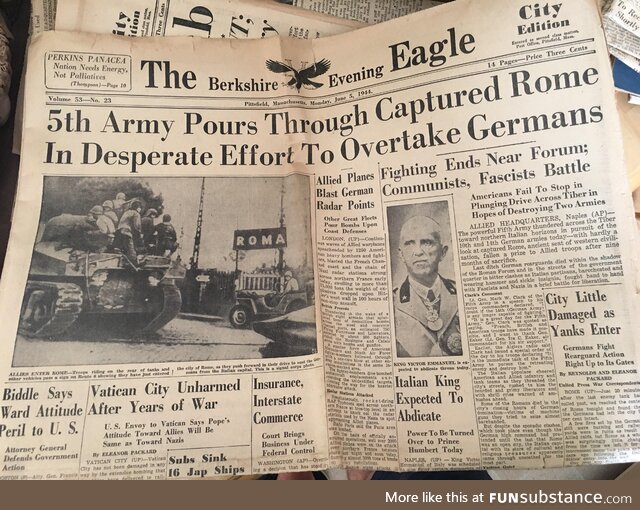 World War II newspaper from 80 years ago today (June 5, 1944)