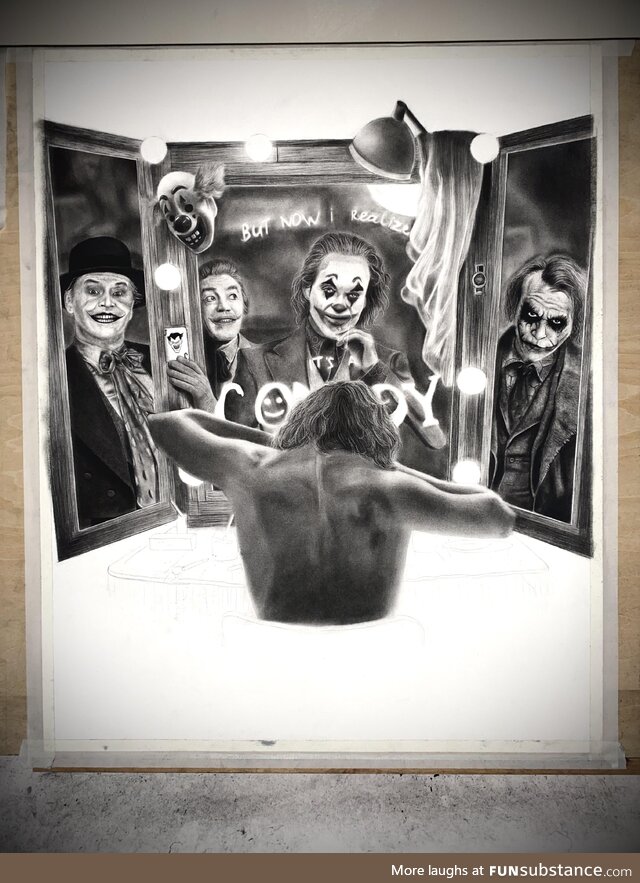 5 Iconic Jokers, 1 Charcoal Drawing  Final result coming soon…