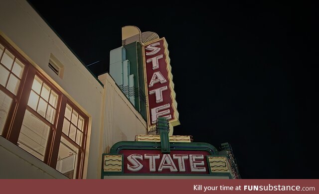 Small town art deco theater facade