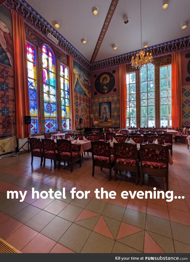 Eating a buffet breakfast amongst the saints will be difficult