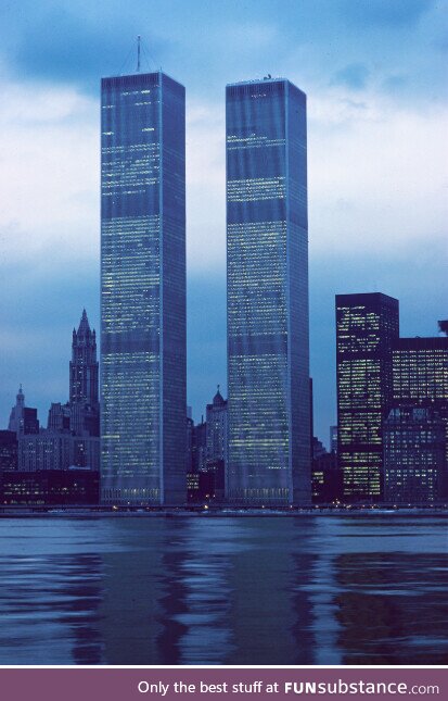 World Trade Center in 1976, before newer buildings obscured the view from the harbor