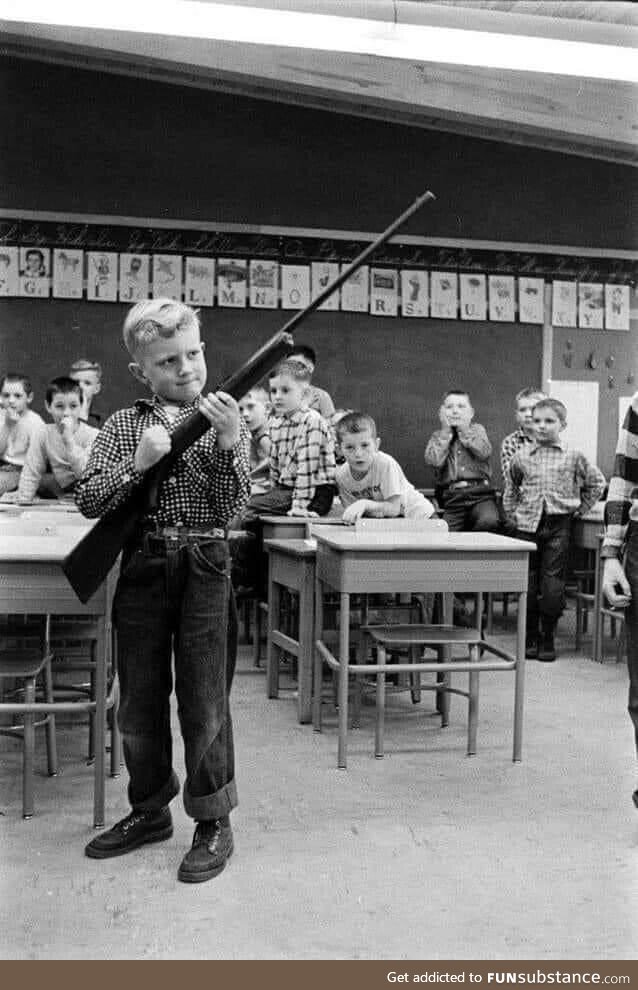 Gun safety being taught in an Indiana school, 1956
